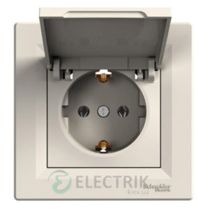 Розетка с заземлением, с крышкой крем, Asfora EPH3100123