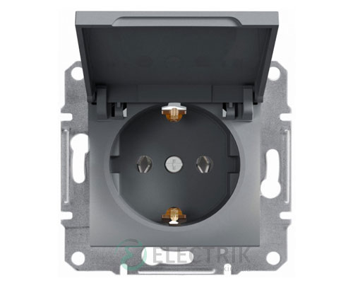 Розетка с заземлением, с крышкой сталь, Asfora EPH3100262