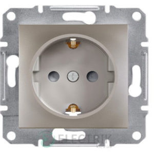 Розетка с заземлением, с защитными шторками бронза, Asfora EPH2900269