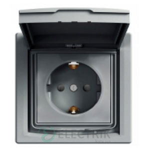 Розетка с заземлением, защитными шторками и крышкой, ip44, алюминий Asfora EPH3100361