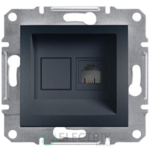 Розетка телефонная, RJ11, 4 контакта антрацит, Asfora EPH4100171