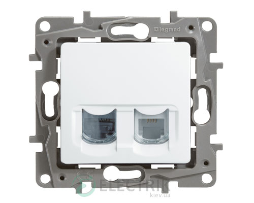 Розетка телефонная и компьютерная (RJ11 + RJ45 кат.5 UTP), 2-гнезда, белый Legrand Etika