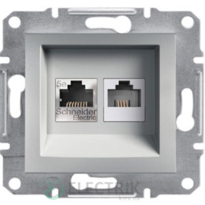 Розетка телефонная+компьютерная, двойная алюминий, Asfora EPH4900161