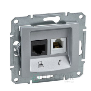Розетка телефонная + компьютерная RJ11+RJ45, кат.6, UTP, алюминий, Sedna SDN5200160