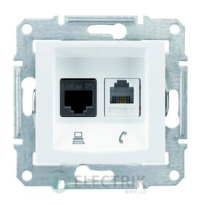 Розетка телефонная + компьютерная RJ11+RJ45, кат.6е, UTP, белый, Sedna SDN5200121
