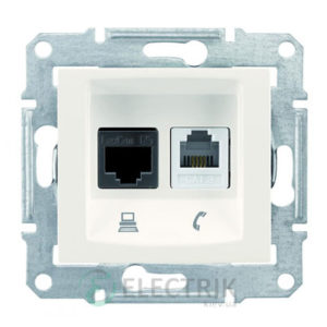 Розетка телефонная + компьютерная RJ11+RJ45, кат.6, UTP, слоновая кость, Sedna SDN5200123