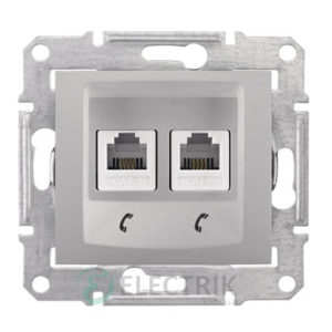 Розетка телефонная двойная RJ11, алюминий, Sedna SDN4201160