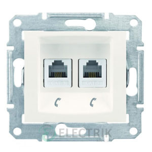 Розетка телефонная двойная RJ11, слоновая кость, Sedna SDN4201123