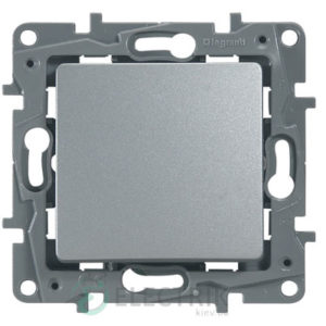 Выключатель 1-клавишный проходной, алюминий Legrand Etika