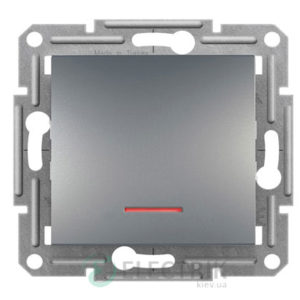 Выключатель одноклавишный проходной с подсветкой, сталь, Asfora EPH1500162