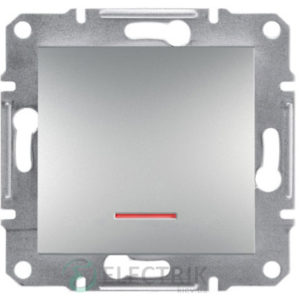 Выключатель одноклавишный с подсветкой, алюминий Asfora EPH1400161