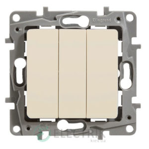 Выключатель 3-клавишный, слоновая кость (крем) Legrand Etika