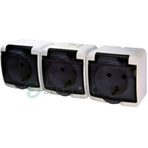 Розетка тройная с з/к ETI HERMETICS RHE-3sd Белый с дымчатой (прозрачной) крышкой