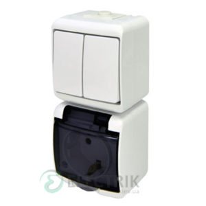 Розетка+выключатель двухклавишный ETI HERMETICS VRHP-2sd Белый