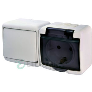 Розетка+выключатель одноклавишный ETI HERMETICS VRHH-1sd Белый
