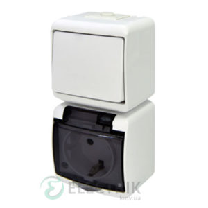 Розетка+выключатель одноклавишный ETI HERMETICS VRHP-1sd Белый