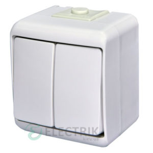 Выключатель двухклавишный с подсветкой ETI HERMETICS VHE-2L Белый