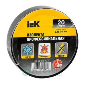 Изолента 0,18×19 мм черная (высококачественная) 20 метров, IEK