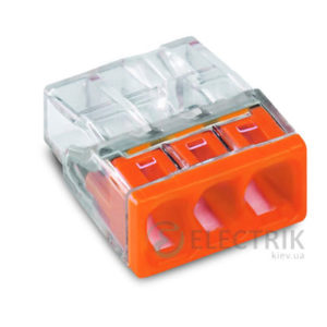 Клемма COMPACT PUSH WIRE 3-проводная 0,5-2,5 мм² прозрачная/оранжевая без пасты, WAGO (Германия)