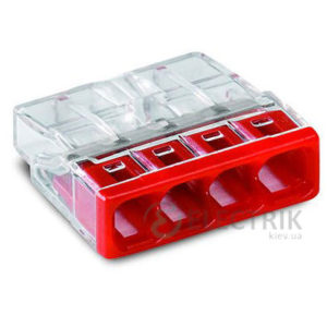 Клемма COMPACT PUSH WIRE 4-проводная 0,5-2,5 мм² прозрачная/красная без пасты, WAGO (Германия)