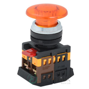 Кнопка AELA-22 "грибок" неон d22 мм желтая 240В 1з+1р, IEK