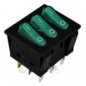Переключатель KCD2-3101N GR/B черный с 3 овальными зелеными клавишами с подсветкой, АСКО-УКРЕМ