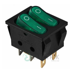 Переключатель KCD2-5-2101N GR/B черный с 2 зелеными клавишами с подсветкой, АСКО-УКРЕМ