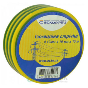Изолента АСКО-УКРЕМ ПВХ 0,13мм*19мм/15м желто-зеленая