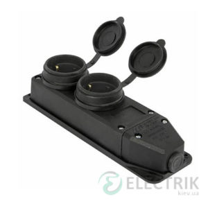 Розетка двухместная с защитной крышкой каучуковая e.socket.rubber.029.2.16 2P+PE (Schuko) 16А 250В IP44, E.NEXT (Mutlusan)