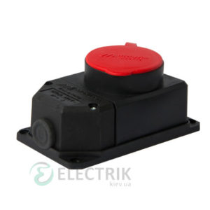 Розетка стационарная с защитной крышкой каучуковая e.socket.rubber.062.16 3P+PE 16А 400В IP44, E.NEXT (Mutlusan)