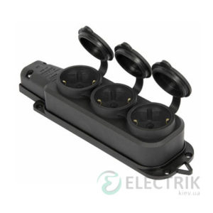 Розетка трехместная с защитной крышкой каучуковая e.socket.rubber.029.3.16 2P+PE (Schuko) 16А 250В IP44, E.NEXT (Mutlusan)