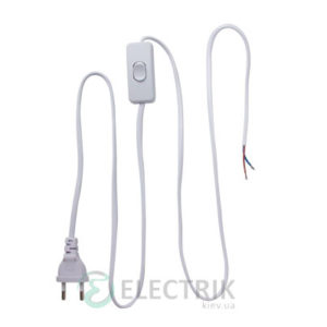 Шнур 2×0.75 мм² 1.5 м с вилкой и переключателем белый e.wire.switch/plug.150.white, E.NEXT