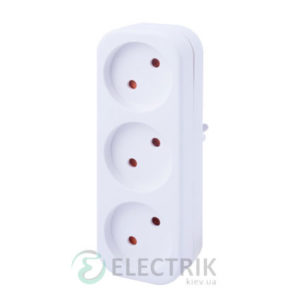 Тройник бытовой на 3 гнезда без заземления 10А e.socket.003.10.2, E.NEXT