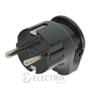 Вилка бытовая угловая с заземлением 16А черная e.plug.angle.008.16, E.NEXT