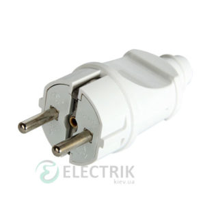 Вилка бытовая прямая с заземлением 16А белая e.plug.straight.003.16, E.NEXT